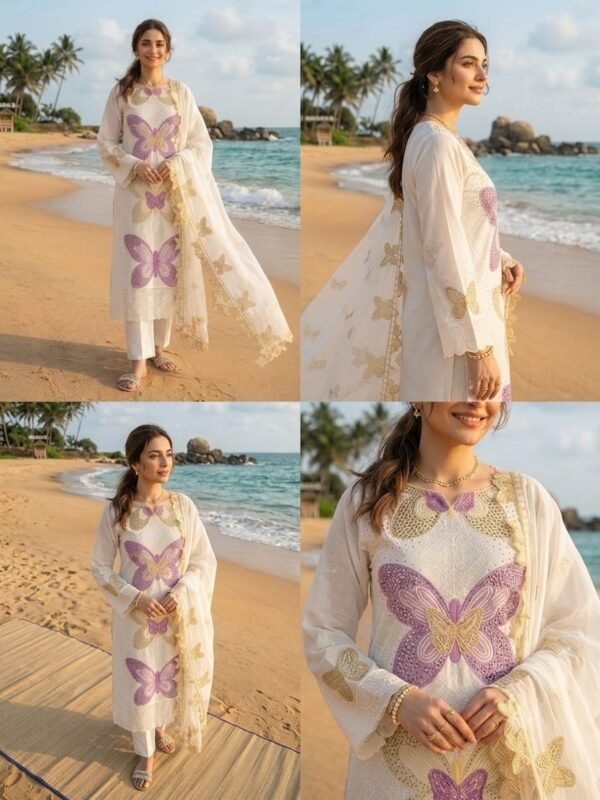 Maria B Luxury Festive Embroidered Lawn Suit with Khaadi Net Dupatta
