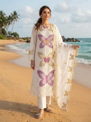 Maria B Luxury Festive Embroidered Lawn Suit with Khaadi Net Dupatta