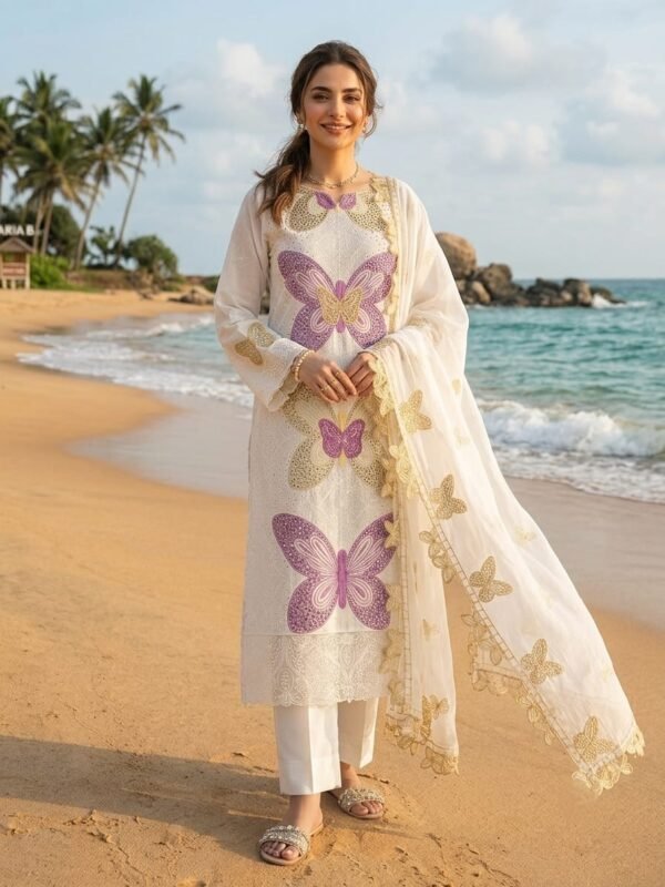 Maria B Luxury Festive Embroidered Lawn Suit with Khaadi Net Dupatta