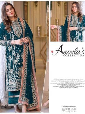 ANEELAS Luxury Embroidered Cotton 3 Piece Suit